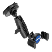 The RoadVise® Phone Holder with Sticky Suction Mount and Shaft features a spring-loaded grip and blue circular logo—perfect for beauty creators or makeup artists seeking effortless, hands-free filming in the car.