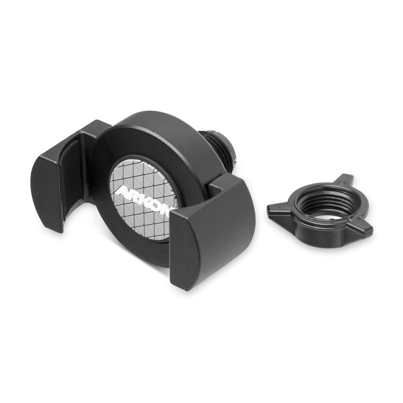 The RoadVise® XL Phone and Midsize Tablet Holder, shown on a white background, features two wide side arms and a secure device mount for stability, alongside a separate threaded black ring. Its opening displays a grid pattern for added support.