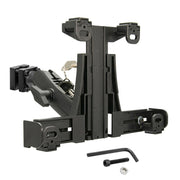 The LockVise™ Locking Car Headrest Tablet Mount, in black with adjustable clamps, hex key, screw, and nut, is ideal for securely mounting tablets and devices to your car’s headrest for entertainment or equipment use.