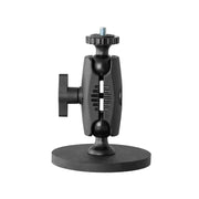 The Robust Magnetic Mount for Cameras and Video Cameras is a black adjustable bracket with a round magnetic base, central pivot joint, and 1/4-20 screw-on top, designed for easy camera mounting. Shown against a white background.