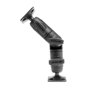 The Robust Ratchet Extension Arm with AMPS Mount Plates is black, adjustable, has ARKON branding on its joints, a flat base, and AMPS Mount Plates at both ends. The arm appears bent at an angle.