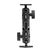 The Robust Ratchet Extension Arm features metal AMPS and diamond mount plates, locking knobs, flat mounting bases, and a black adjustable swivel design for securing cameras or accessories. ATION is printed on the side.