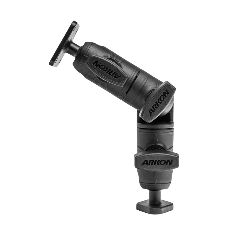 The black Robust Ratchet Extension Arm with Metal AMPS and Diamond Mount Plates features swiveling joints, locking knobs at both ends, and allows secure device or accessory mounting in various positions.