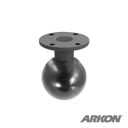 The Robust Round Aluminum 57mm (2.25 inch) Ball to 4-Hole AMPS Adapter features a flat, circular plate with four mounting holes for attaching devices or mounts; the Arkon logo is in the lower right corner.