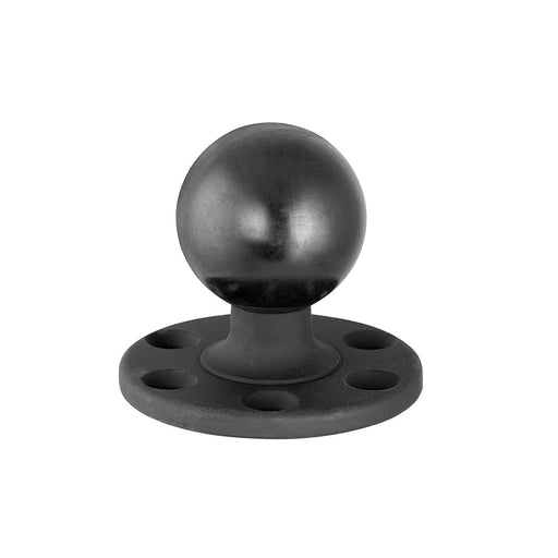 The Robust Round Aluminum 57mm (2.25 inch) Ball to 5-Hole Adapter features a black round ball mounted on a flat circular base with five evenly spaced holes for secure attachment.
