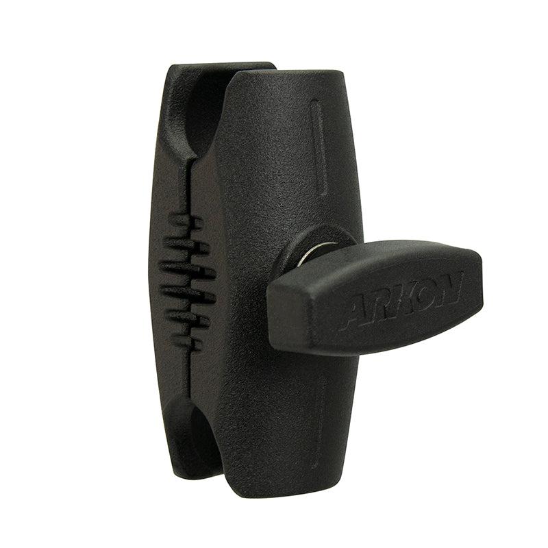 A black plastic ARION-embossed tension knob with a grooved adjustable clamp, designed for use with Robust™ Series mounts and compatible with the 2.75-inch Metal Mount Shaft—25mm (1 inch) ball.