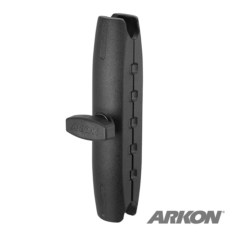 The Robust™ Series 6 inch Metal Mount Shaft features a notched black plastic arm connector with a tightening knob, compatible with any 25mm (1 inch) ball mount. Branded with Arkon; logo displayed in the bottom right corner.