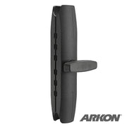 The Robust™ Series 8.5 inch Metal Mount Shaft features a black, elongated design with a central knob and is 38mm (1.5 inch) ball compatible. The heavy-duty shaft stands upright on a white background with the ARKON logo at the lower right.