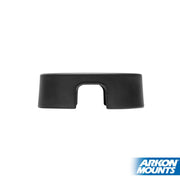 A black plastic Round Mounting Spacer AMPS Plate for Cord and Cable Management features a central rectangular cut-out, displayed on a white background with the Arkon Mounts logo in the bottom right corner.