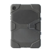 The Rugged Case for Samsung A9+ is a black, multi-layer protective cover with angular corners, textured grip, and a built-in kickstand on the back, offering drop-proof defense—shown against a white background.