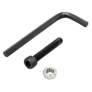 The Security Kit for 25mm Ball Compatible Shaft, featuring a black L-shaped hex key, black hex socket cap screw, and silver hex nut—perfect for Robust Shaft Arms—is displayed on a white background.