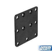 Square AMPS Mounting Plate with nine evenly spaced holes and a VESA 75 pattern, shown angled on a white background. The Arkon Mounts logo appears in the bottom right corner.