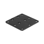 The Square AMPS Mounting Plate is a black, square plate with rounded corners and multiple holes in a symmetrical AMPS pattern, shown angled on a white background.
