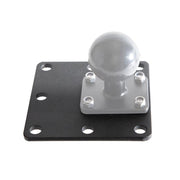 The Square AMPS Mounting Plate is a black metal plate with a round silver ball knob, featuring a VESA 75 pattern and six holes for secure screw mounting—perfect as an AMPS ball adapter.