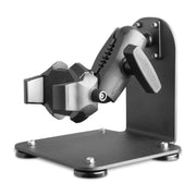 The SteadyMag™ Magnetic Mount System with RoadVise® Ultra Phone Holder is a sturdy, black and silver adjustable stand with a wide base and padded feet, designed to securely hold phones or devices in place on flat surfaces.