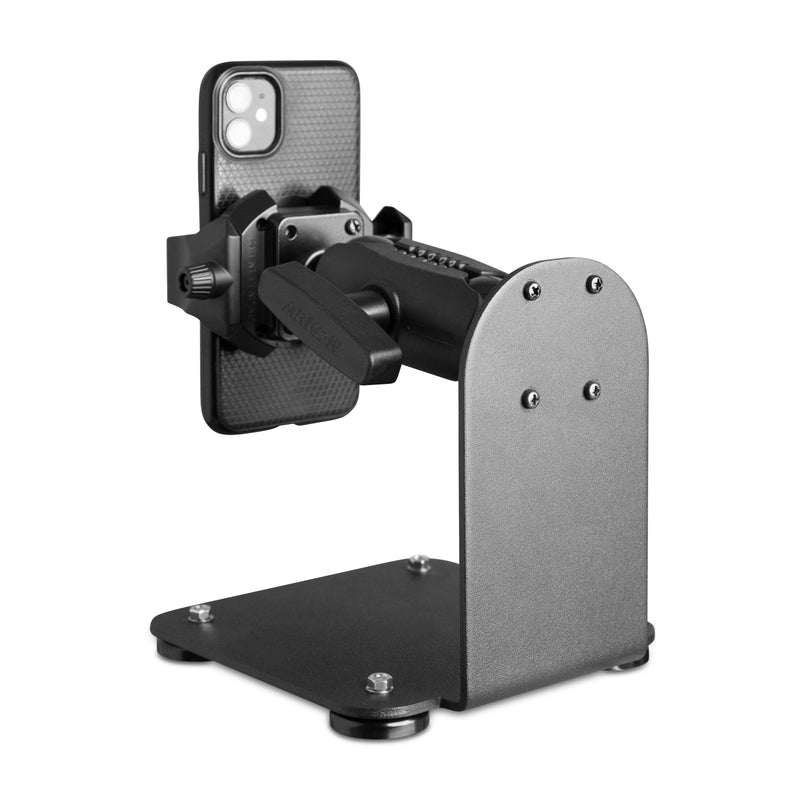 The SteadyMag™ Magnetic Mount System with RoadVise® Ultra Phone Holder securely displays your phone upright. Its stable rectangular base with multiple screws makes it ideal for flat surfaces or as a warehouse vehicle mount.
