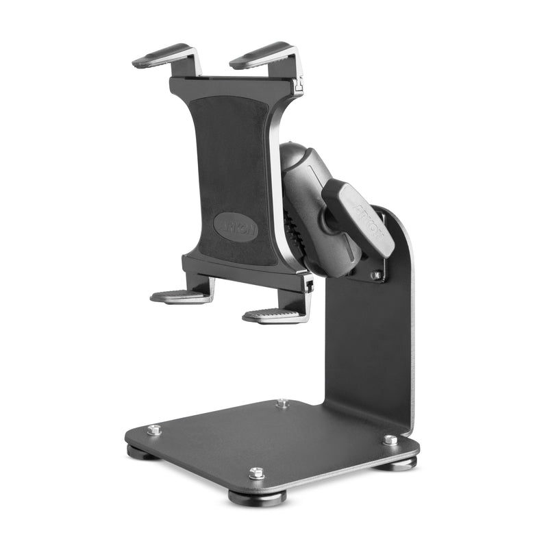 The SteadyMag™ Magnetic Mount System with Slim-Grip® Tablet Holder features a sturdy base and padded grips, ensuring secure upright tablet support on flat surfaces.