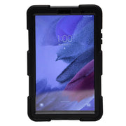 A Tablet Case for Galaxy Tab A7 Lite in rugged black protects a tablet displaying a purple and blue abstract wallpaper. The screen reads 1:00 with the date Wednesday, April 13.