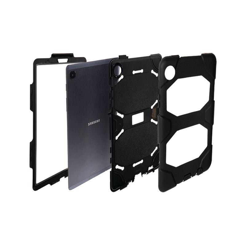 Tablet Case for Galaxy Tab A7 Lite shown in four disassembled parts—front frame, tablet, inner shell, and outer protective cover—illustrating multi-layer protection on a white background.