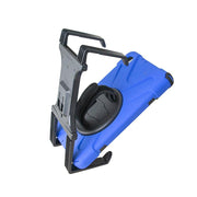 The Tablet Handstrap Support Legs for Slim-Grip Universal Tablet Holder, shown in blue and black with a rotating hand strap, adjustable stand, and support legs, is angled on a white background—a practical accessory for secure tablet use.