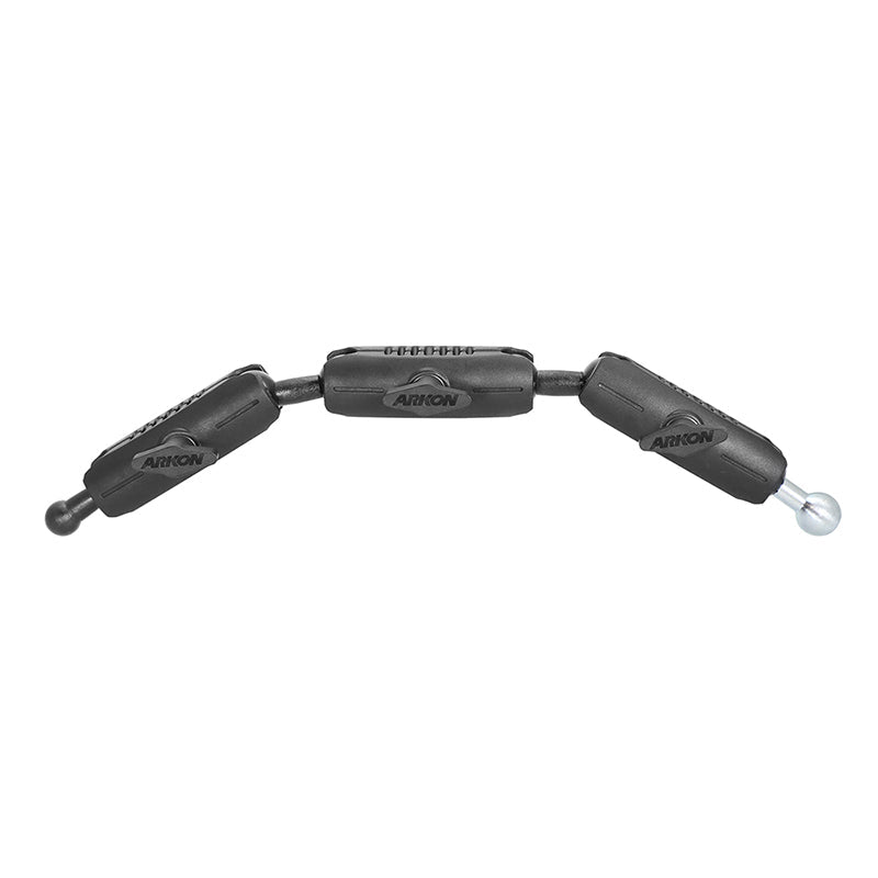 A flexible black bungee cord with three cylindrical sections and Arkon branding, made for the Triple Robust Shaft Overhead Arm Assembly for Pro Stand and Remarkable, with a hook on one end and a ball-tip on the other.