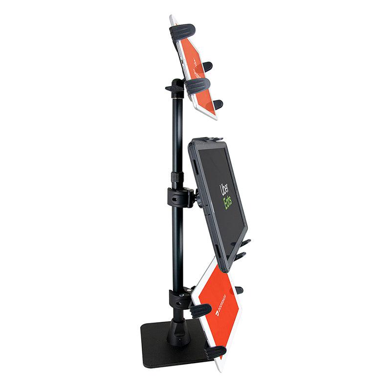 The Triple Slim-Grip® Tablet Holder Stand securely holds three tablets at adjustable heights and angles—ideal for restaurant delivery and point of sale apps like DoorDash, Uber Eats, and Grubhub to streamline service.