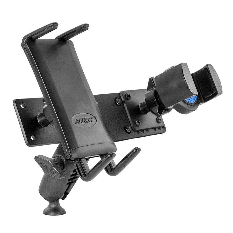 The TW Broadcaster Combo features the Slim-Grip® Ultra and RoadVise® phone tripod mount holder, offering a sturdy, adjustable setup for live streaming or content creation. Its flexible arm and dual holders securely fit phones or tablets.