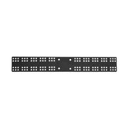 The Universal Equipment Mounting Plate - 13.75 x 2 is a black perforated metal strip with multiple rows of evenly spaced holes and two larger central holes, ideal for marine electronics or 4-Hole AMPS installations.