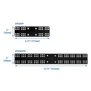 The Universal Equipment Mounting Plate measures 13.75 x 2, features multiple round holes for versatile mounting, and is ideal for securing marine electronic devices.
